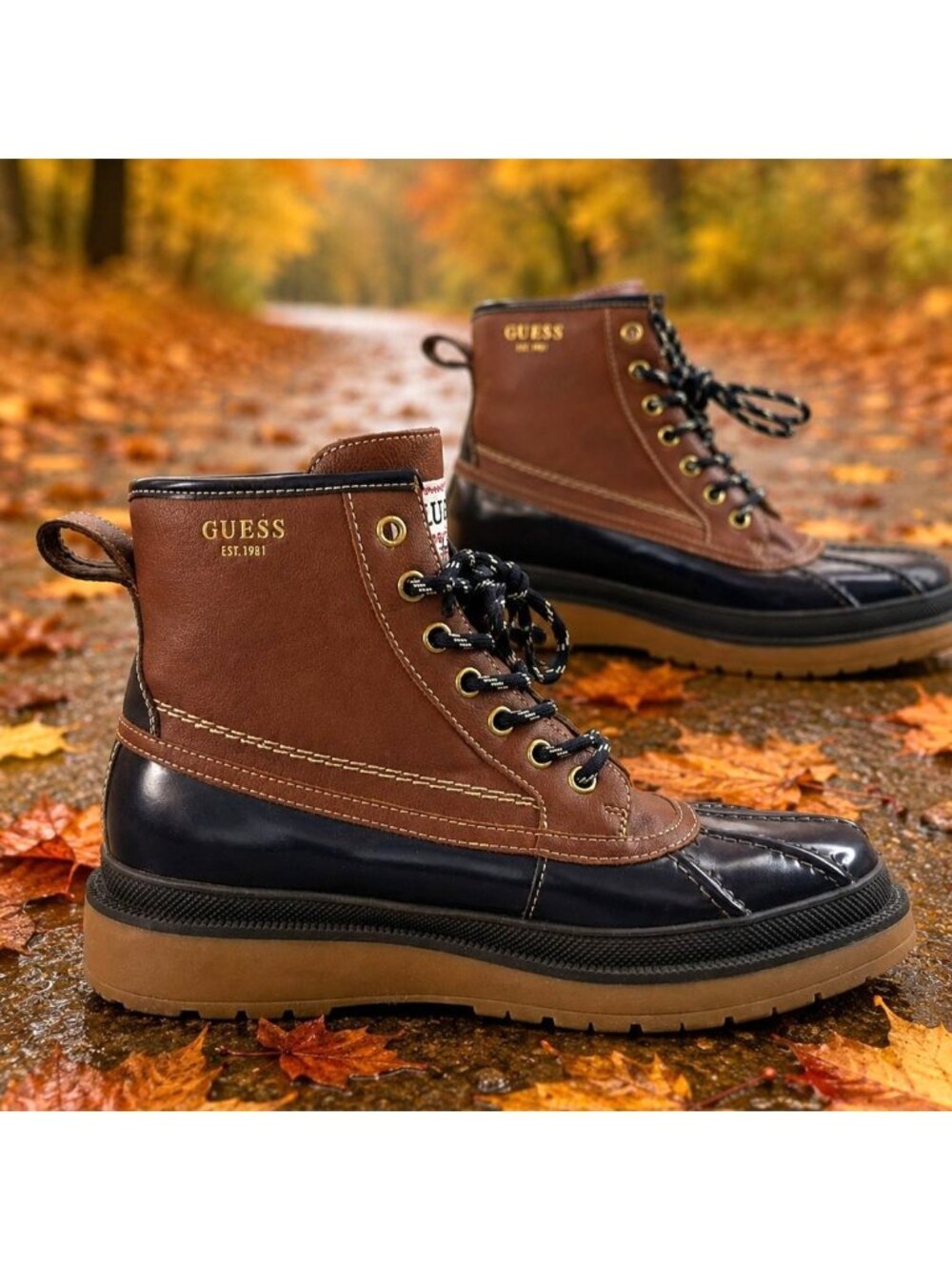 Guess Mens 9 Womens 10 Duck Boots Brown Waterproof Winter Snow Rain Shoes